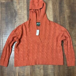 NWT American Eagle Outfitters Rust orange Cable Knit Sweater chunky hooded VNeck
